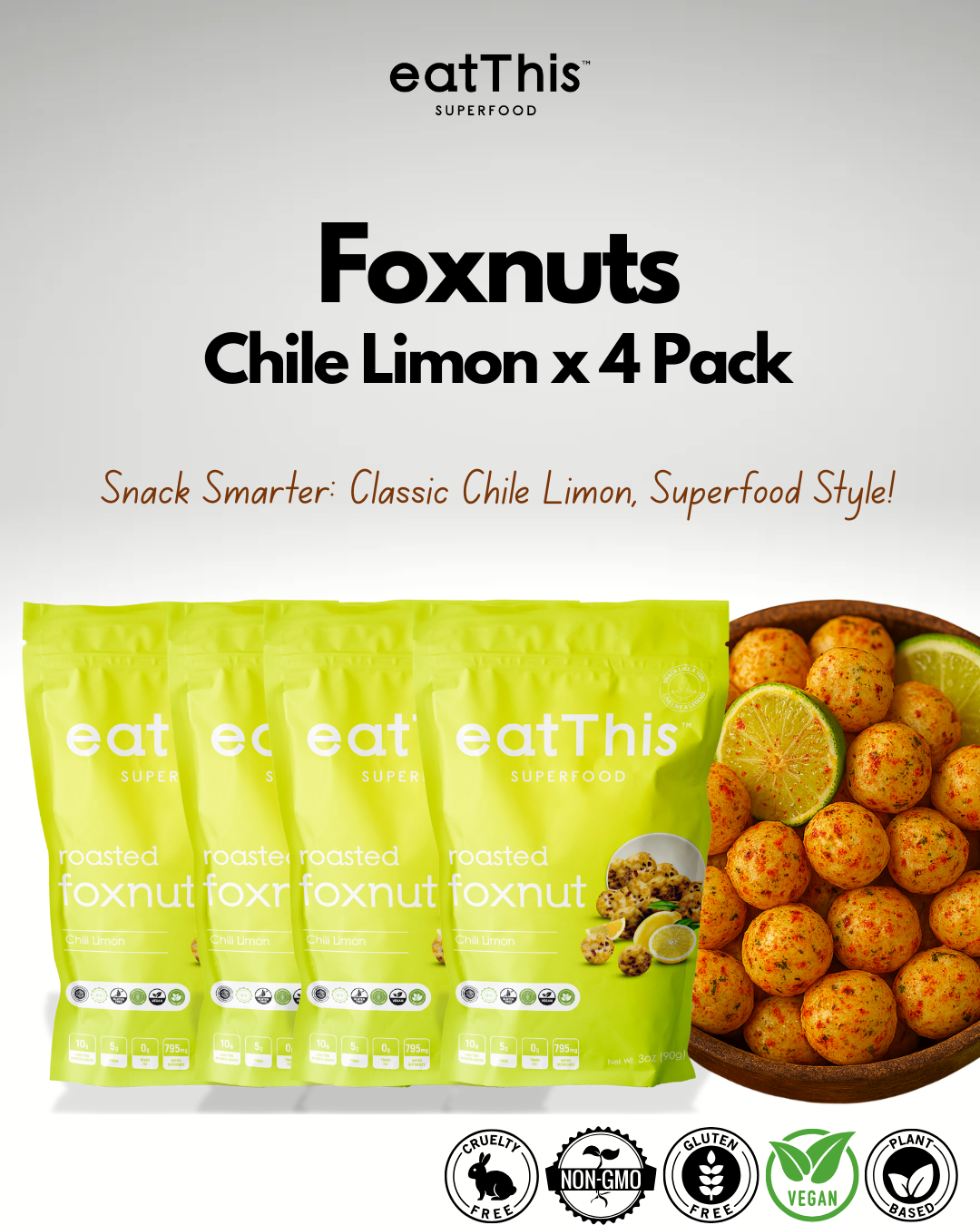 Chili Limon Foxnuts (4-Pack) | The Classic Chile Limon Snack, Reimagined